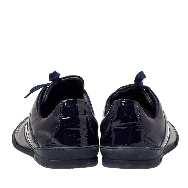 Pre Owned Dior Navy Blue Leather And Patent Leather Lace Up Sneaker Size 43