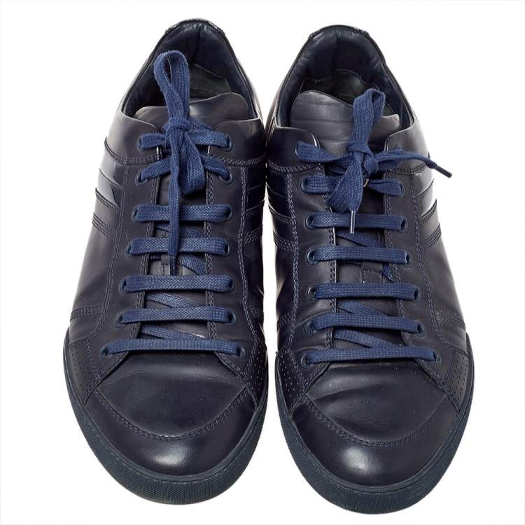 Pre Owned Dior Navy Blue Leather And Patent Leather Lace Up Sneaker Size 43