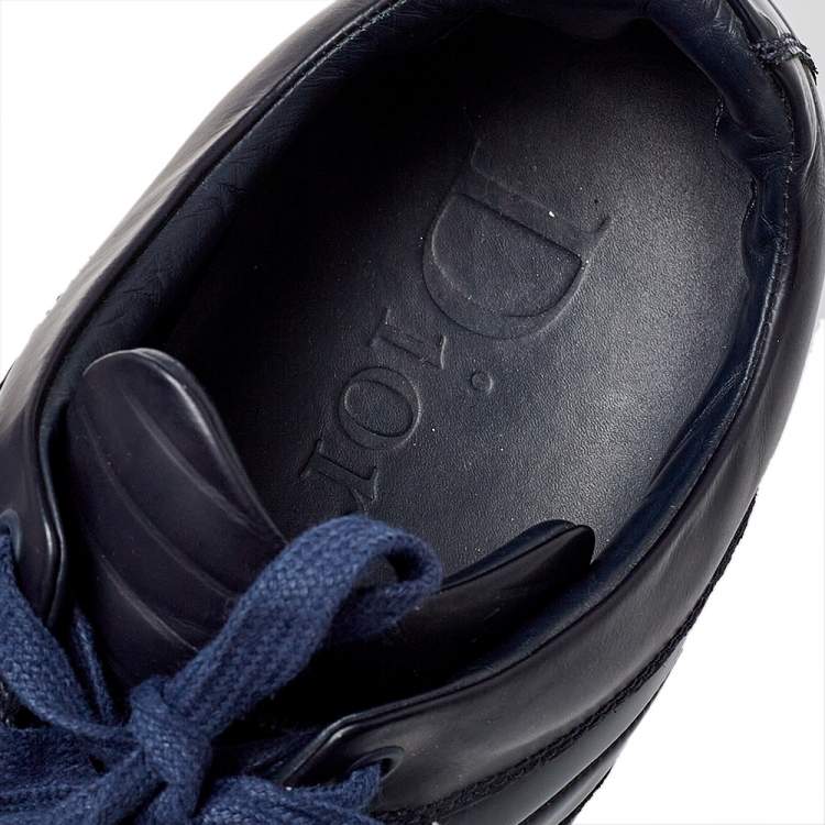 Pre Owned Dior Navy Blue Leather And Patent Leather Lace Up Sneaker Size 43