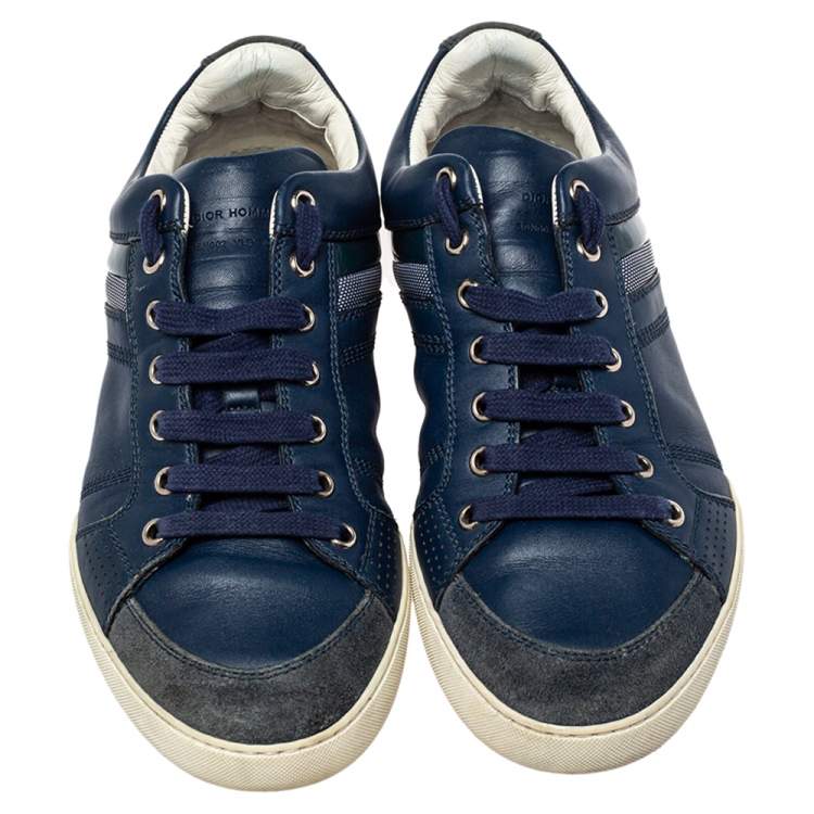 Pre Owned Dior Blue Leather And Suede Low Top Sneakers Size 39.5