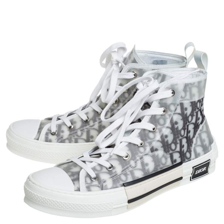 Pre Owned Dior White/Black Oblique Mesh B23 High Top Sneakers Size 42