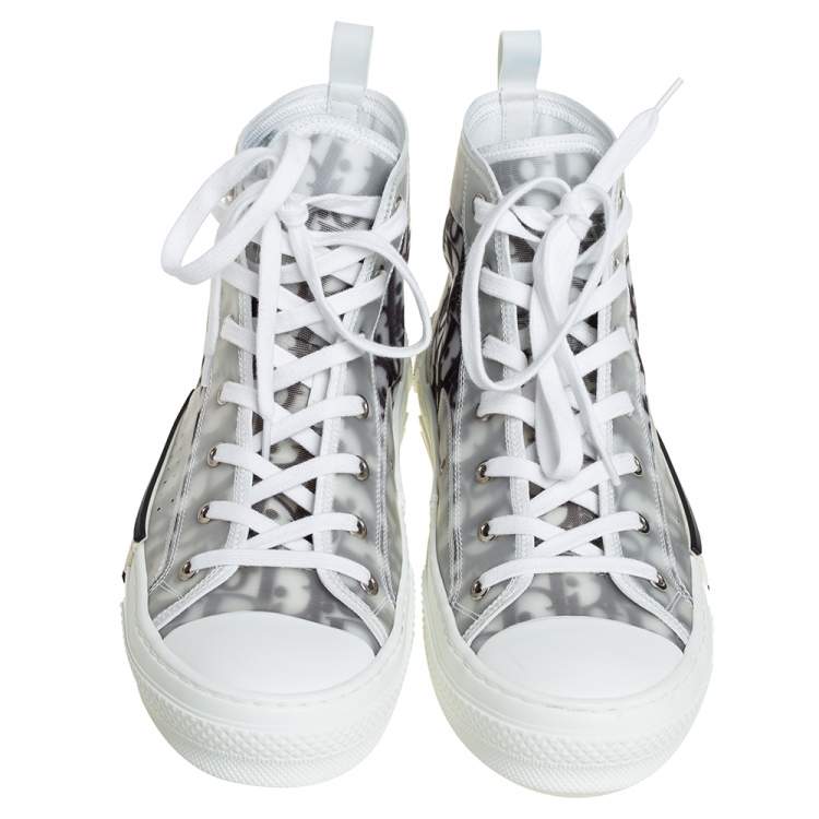 Pre Owned Dior White/Black Oblique Mesh B23 High Top Sneakers Size 42