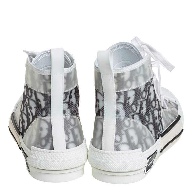 Pre Owned Dior White/Black Oblique Mesh B23 High Top Sneakers Size 42