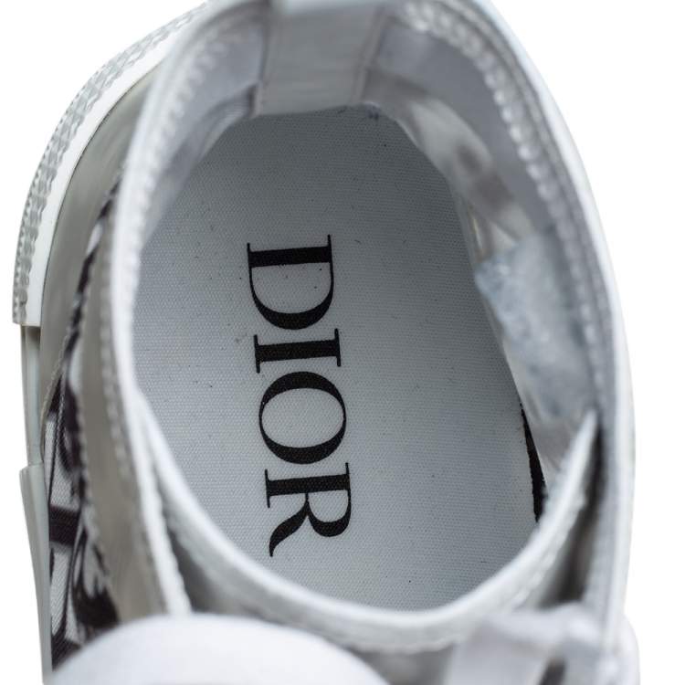 Pre Owned Dior White/Black Oblique Mesh B23 High Top Sneakers Size 42