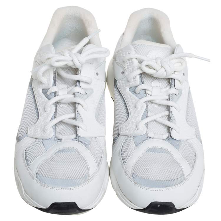Pre Owned Dior White/Silver Mesh And Leather B24 Sneakers Size 43