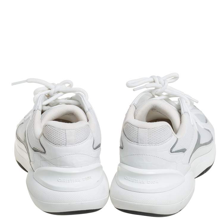 Pre Owned Dior White/Silver Mesh And Leather B24 Sneakers Size 43