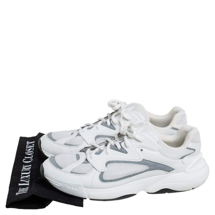 Pre Owned Dior White/Silver Mesh And Leather B24 Sneakers Size 43