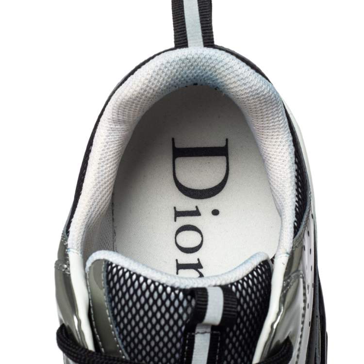 مملوكة مسبقًا Dior Black/ Silver Mesh And Patent Leather B22 Runner Sneakers Size 44