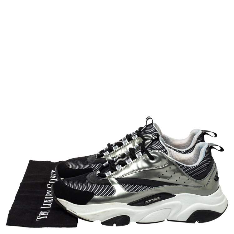 مملوكة مسبقًا Dior Black/ Silver Mesh And Patent Leather B22 Runner Sneakers Size 44