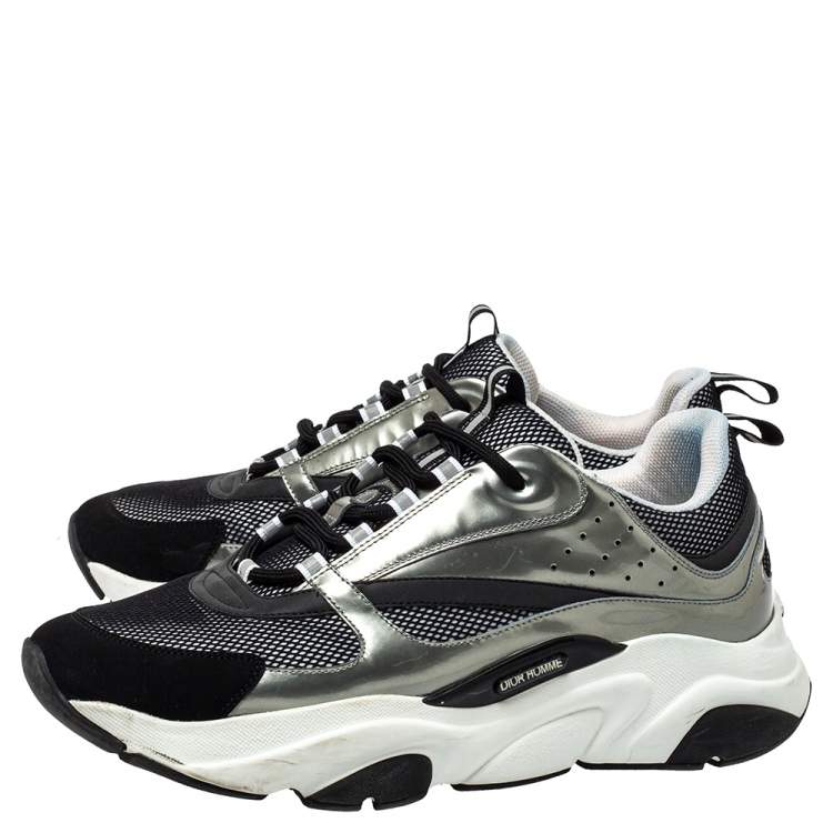 مملوكة مسبقًا Dior Black/ Silver Mesh And Patent Leather B22 Runner Sneakers Size 44