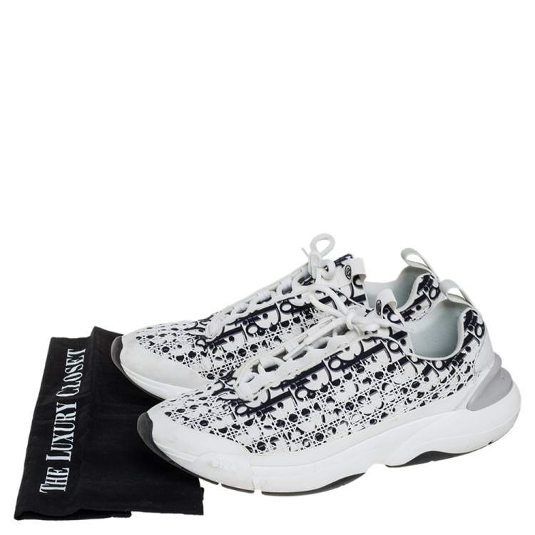 Pre Owned Dior White/Black Oblique Cannage Neoprene And Rubber B24 Low Top Sneakers Size 43