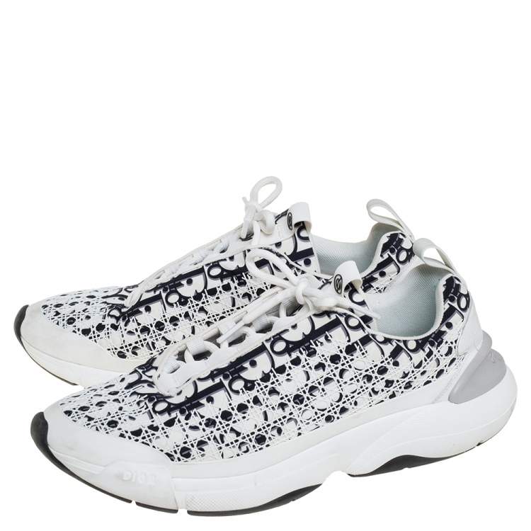 Pre Owned Dior White/Black Oblique Cannage Neoprene And Rubber B24 Low Top Sneakers Size 43