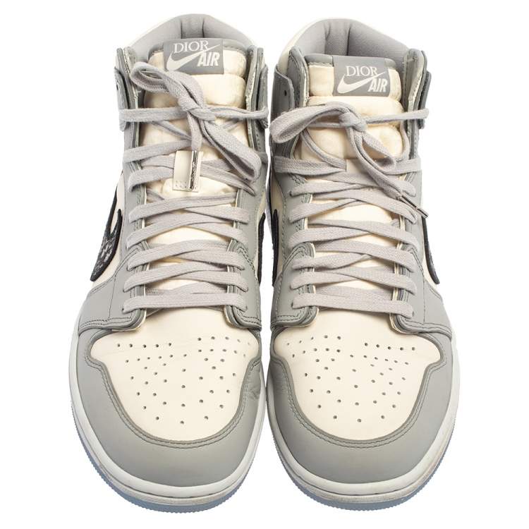 Pre Owned Jordan x Dior Grey/White Leather Air Jordan 1 Retro High Top Sneakers Size 46