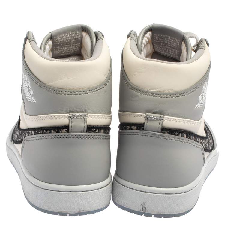 Pre Owned Jordan x Dior Grey/White Leather Air Jordan 1 Retro High Top Sneakers Size 46