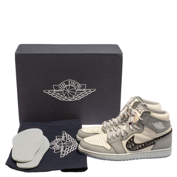 Pre Owned Jordan x Dior Grey/White Leather Air Jordan 1 Retro High Top Sneakers Size 46