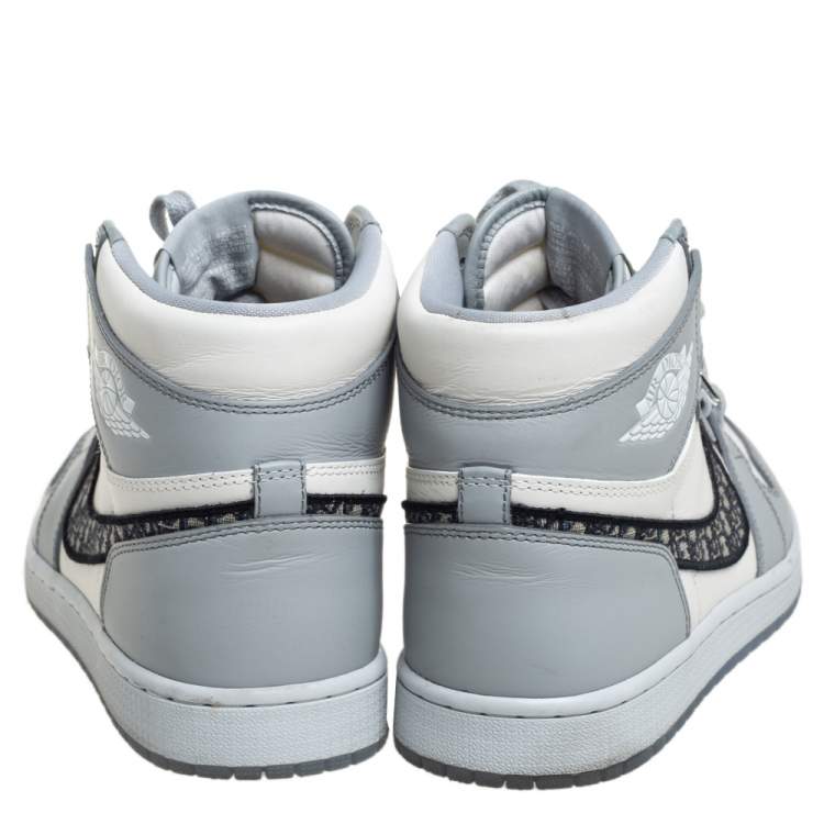 Pre Owned Jordan x Dior Grey/White Leather Air Jordan 1 Retro High Top Sneakers Size 43