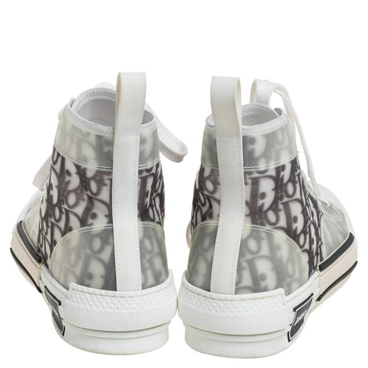 Pre Owned Dior White/Grey Oblique Mesh B23 High Top Sneakers Size 40