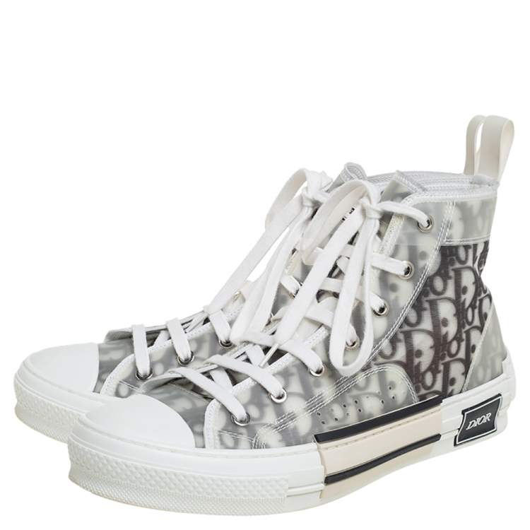 Pre Owned Dior White/Grey Oblique Mesh B23 High Top Sneakers Size 40