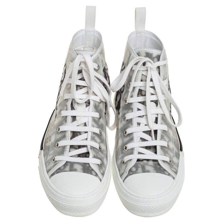 Pre Owned Dior White/Grey Oblique Mesh B23 High Top Sneakers Size 40