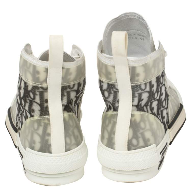 Pre Owned Dior White/Grey Oblique Mesh B23 High Top Sneakers Size 43