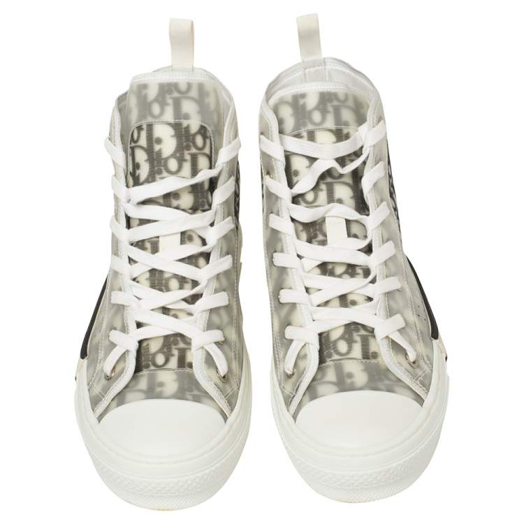 Pre Owned Dior White/Grey Oblique Mesh B23 High Top Sneakers Size 43