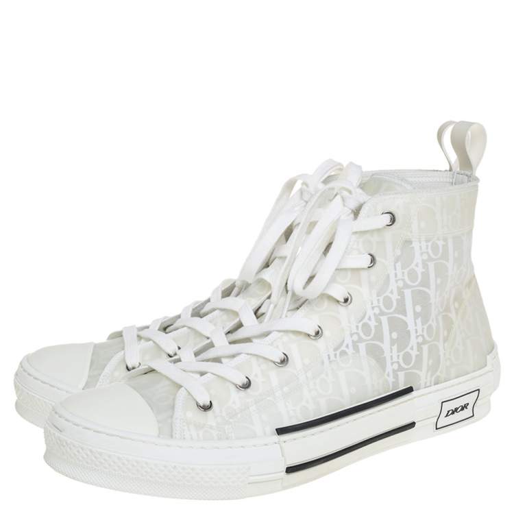Pre Owned Dior White Oblique Mesh And PVC B23 High Top Sneakers Size 45