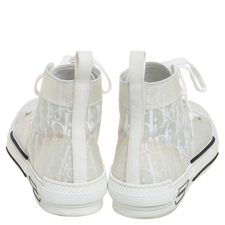 Pre Owned Dior White Oblique Mesh And PVC B23 High Top Sneakers Size 45