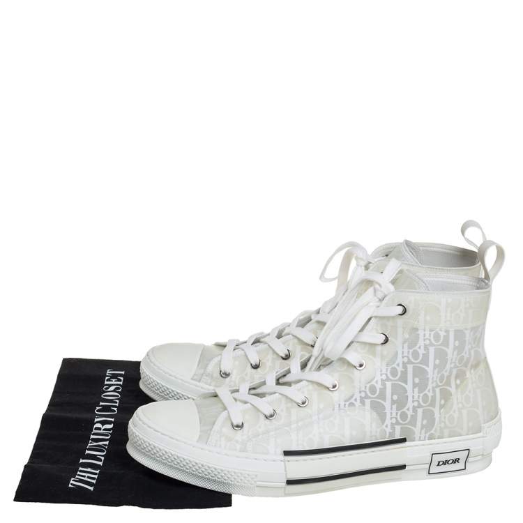 Pre Owned Dior White Oblique Mesh And PVC B23 High Top Sneakers Size 45