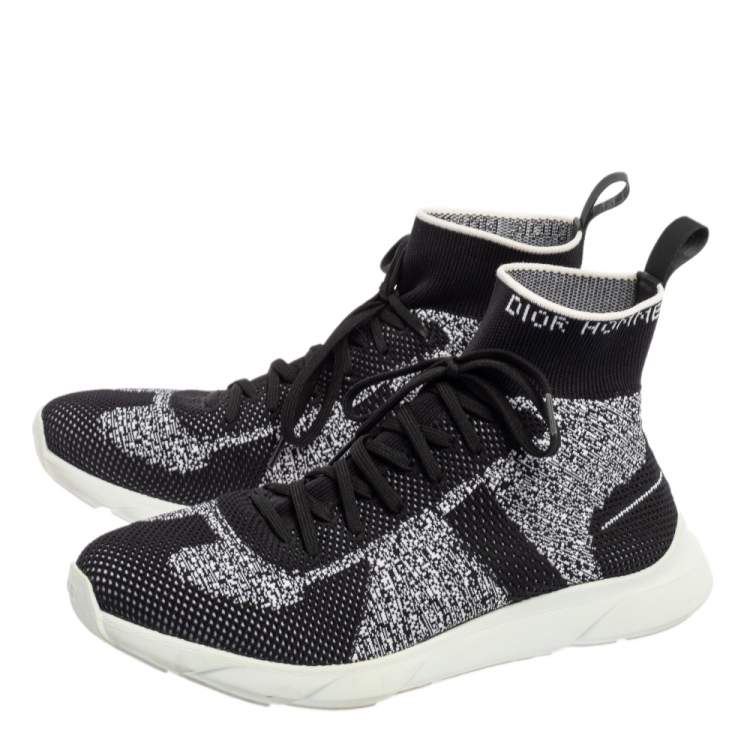 Pre Owned Dior Black/White Perforated Knit Fabric B21 Sock High Top Sneakers Size 42