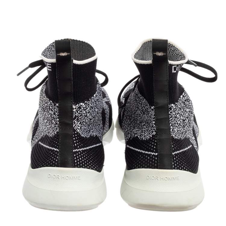 Pre Owned Dior Black/White Perforated Knit Fabric B21 Sock High Top Sneakers Size 42