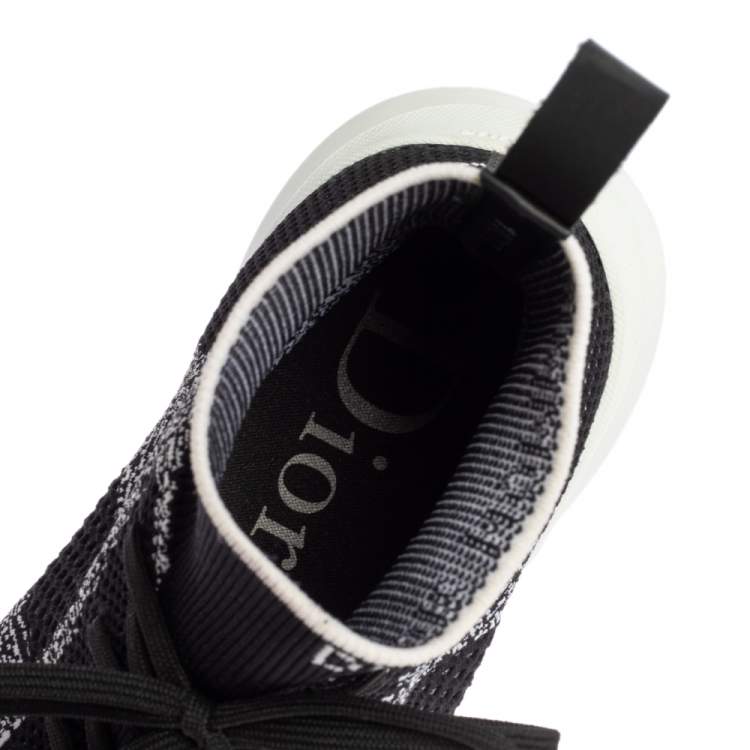 Pre Owned Dior Black/White Perforated Knit Fabric B21 Sock High Top Sneakers Size 42