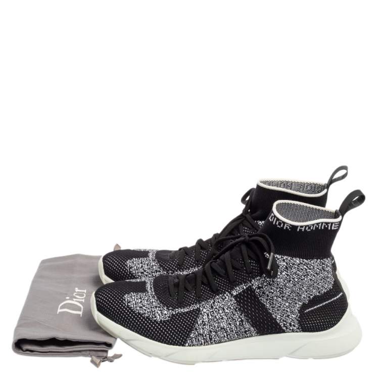 Pre Owned Dior Black/White Perforated Knit Fabric B21 Sock High Top Sneakers Size 42