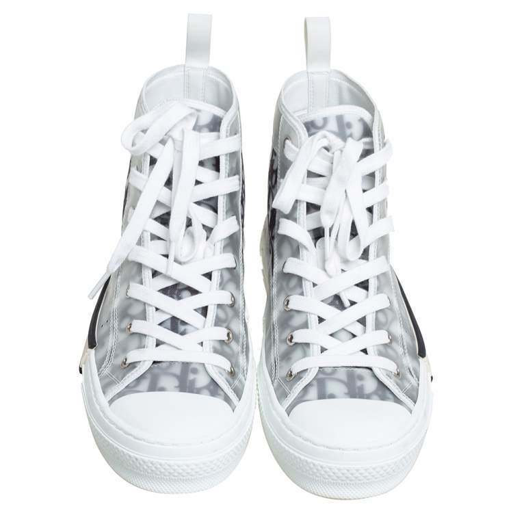 Pre Owned Dior White/Grey Oblique Mesh B23 High Top Sneakers Size 41