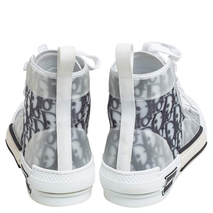 Pre Owned Dior White/Grey Oblique Mesh B23 High Top Sneakers Size 41