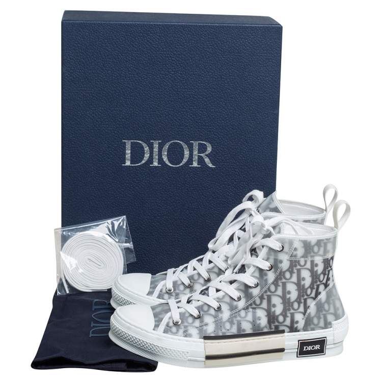 Pre Owned Dior White/Grey Oblique Mesh B23 High Top Sneakers Size 41