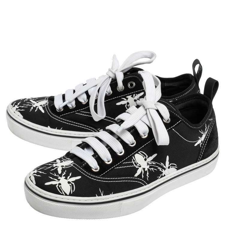 Pre Owned Dior Black/White Bee Print Canvas and Suede Lace Up Sneakers Size 41
