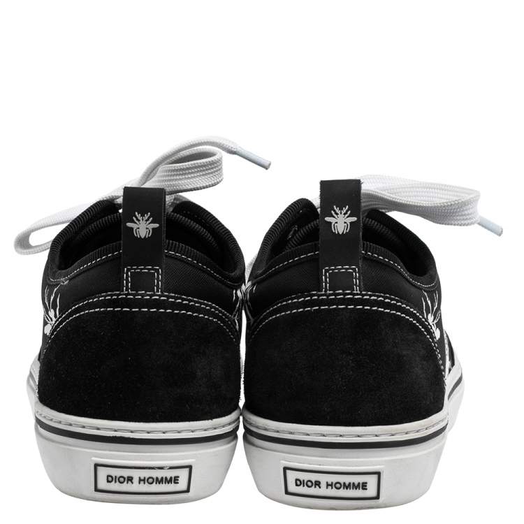 Pre Owned Dior Black/White Bee Print Canvas and Suede Lace Up Sneakers Size 41