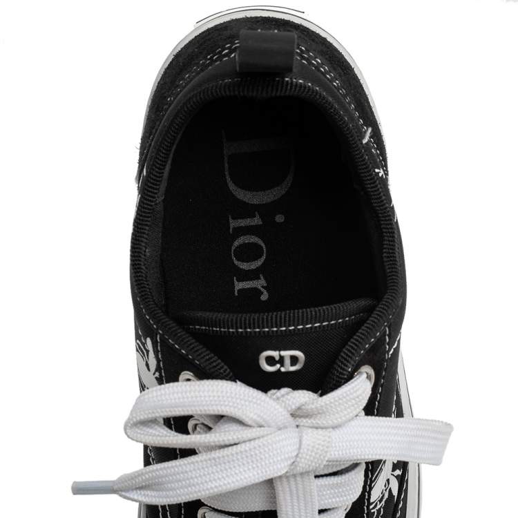 Pre Owned Dior Black/White Bee Print Canvas and Suede Lace Up Sneakers Size 41