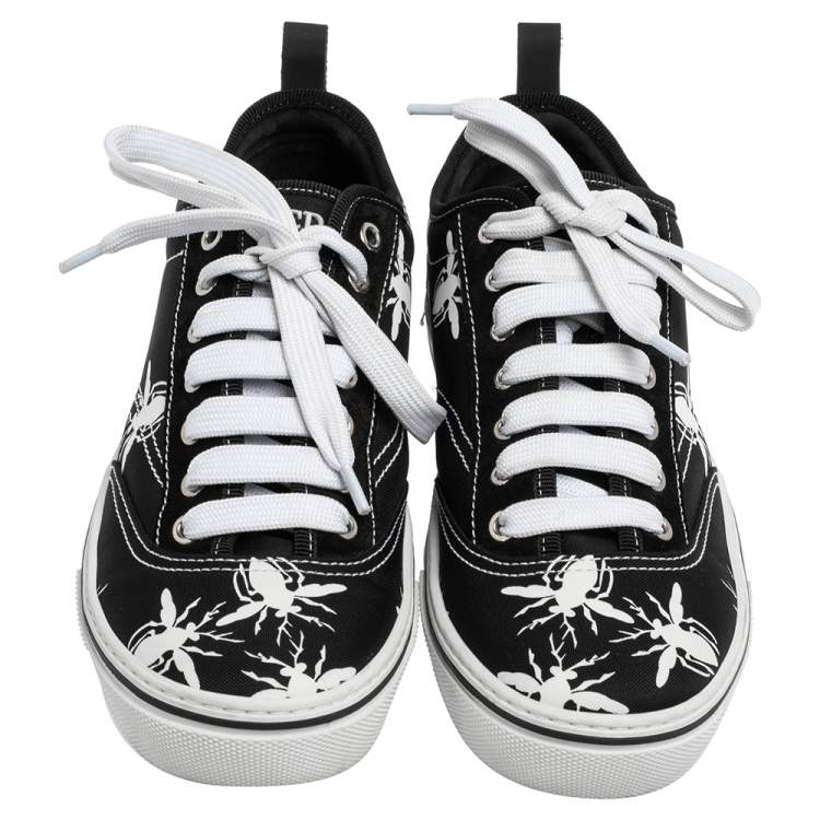 Pre Owned Dior Black/White Bee Print Canvas and Suede Lace Up Sneakers Size 41