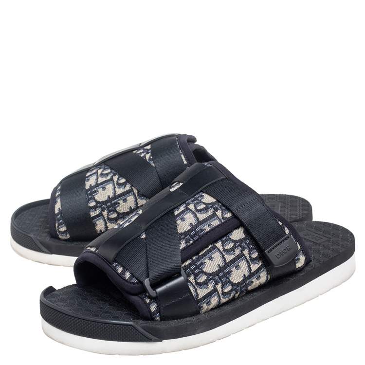 Pre Owned Dior Navy Blue Oblique Canvas Alpha Slide Flats Size 42