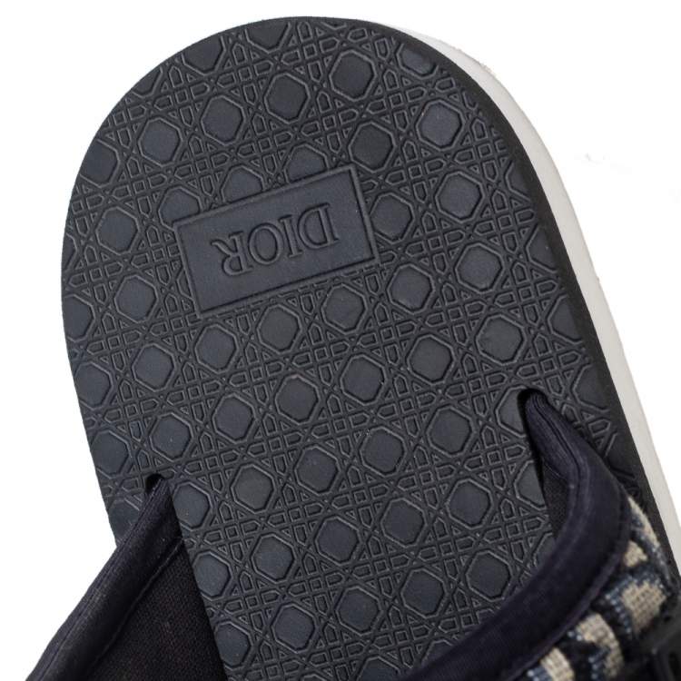 Pre Owned Dior Navy Blue Oblique Canvas Alpha Slide Flats Size 42