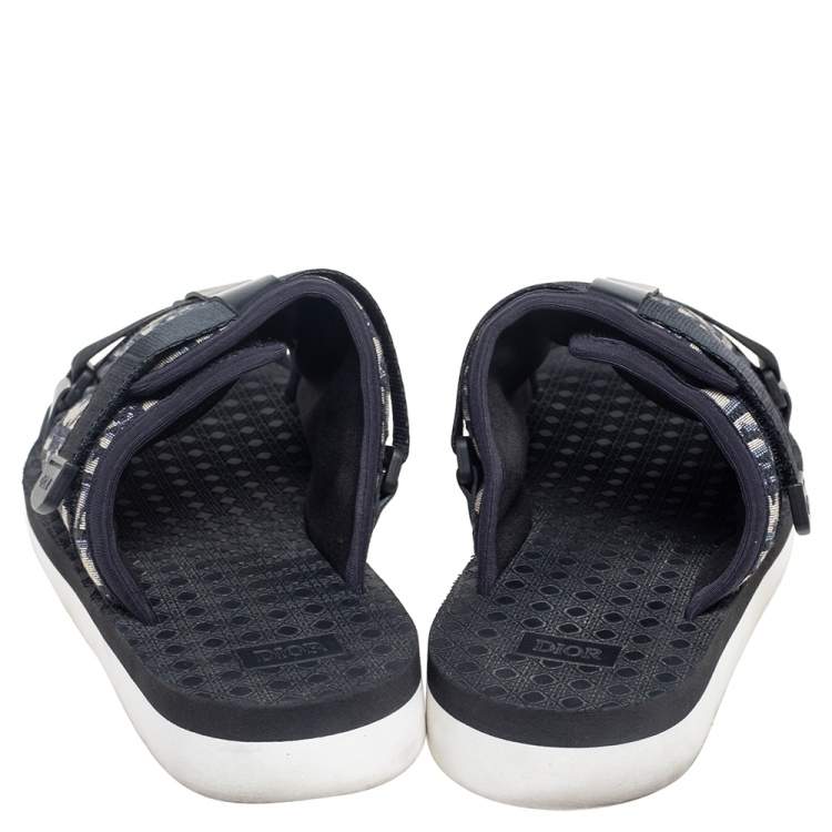 Pre Owned Dior Navy Blue Oblique Canvas Alpha Slide Flats Size 42