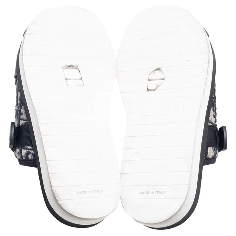 Pre Owned Dior Navy Blue Oblique Canvas Alpha Slide Flats Size 42