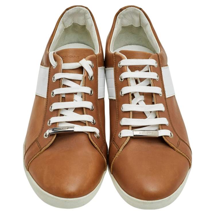 Pre Owned Dior Homme Brown/White Leather Lace Up Low Top Sneakers Size 41
