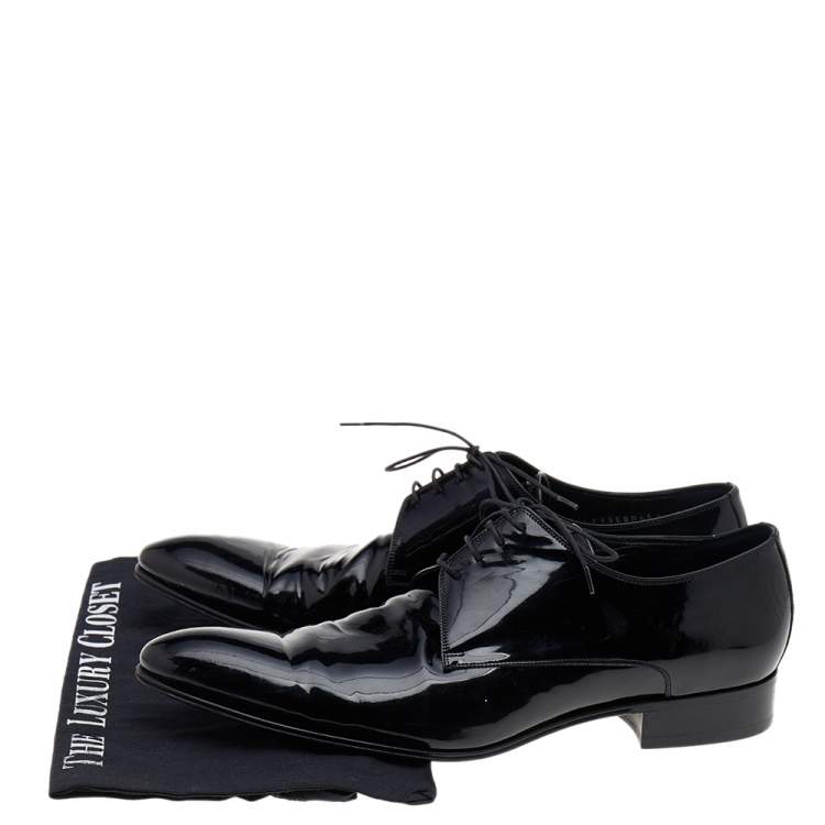 Pre Owned Dior Black Patent Leather Lace Up Derby Size 43