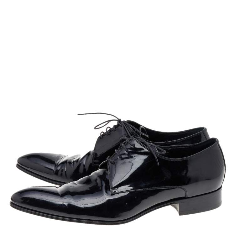 Pre Owned Dior Black Patent Leather Lace Up Derby Size 43
