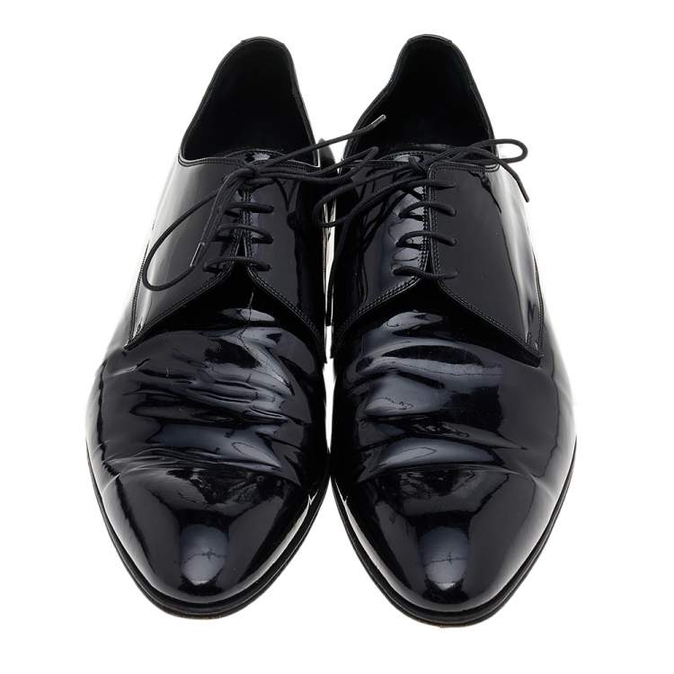 Pre Owned Dior Black Patent Leather Lace Up Derby Size 43