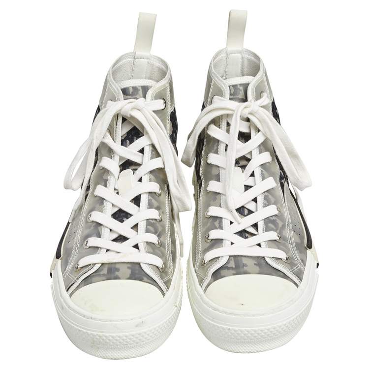 Pre Owned Dior White/Black PVC And Oblique Mesh B23 High Top Sneakers Size 41.5
