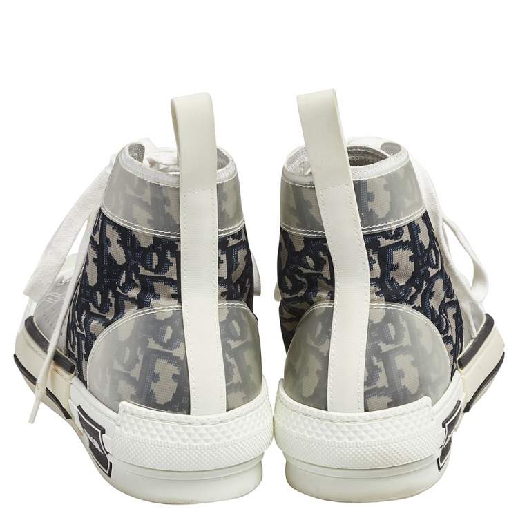 Pre Owned Dior White/Black PVC And Oblique Mesh B23 High Top Sneakers Size 41.5