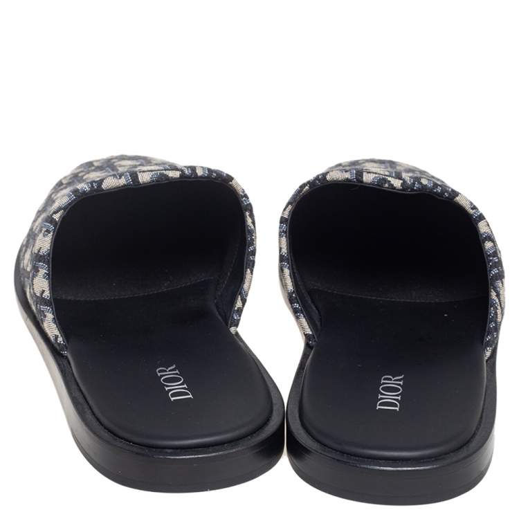 Pre Owned Dior Blue/Beige Oblique Embroidered Canvas Mules Size 42